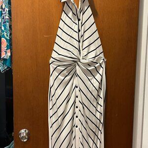 VENUS Ivory and Black striped halter dress